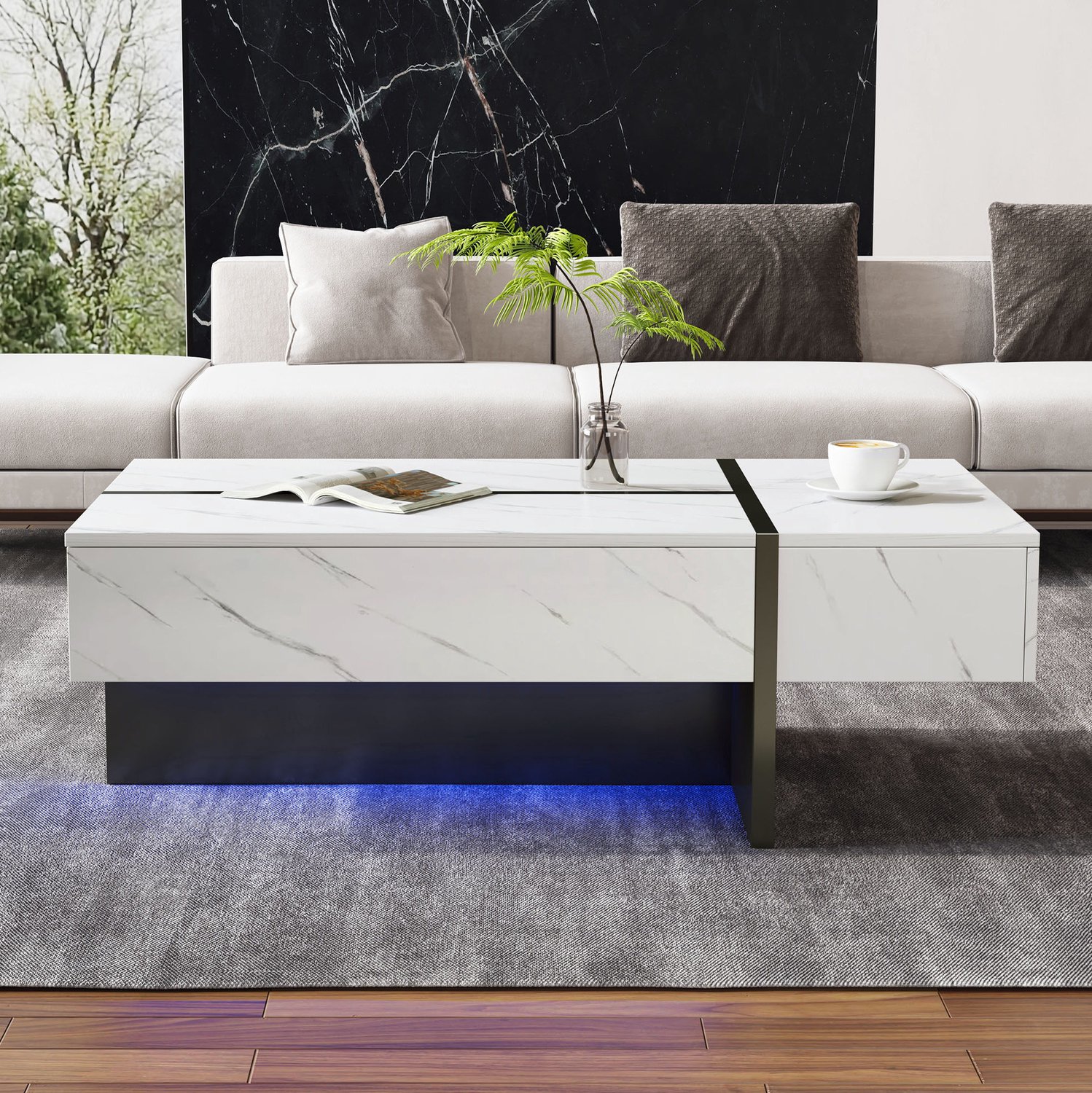 CHICFURN Salontafel - LED-verlichting via app - 3 lades - Wit