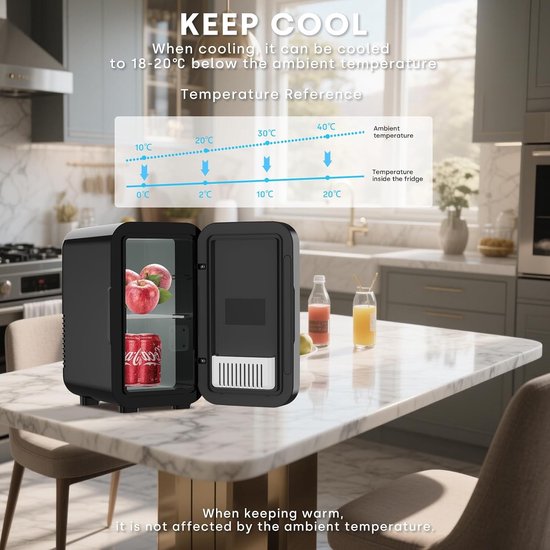 Mini Koelkast 6 Liter voor 8 Blikjes, Draagbaar met AC en 12V DC Voeding voor Thuis en Reis — afbeelding 2