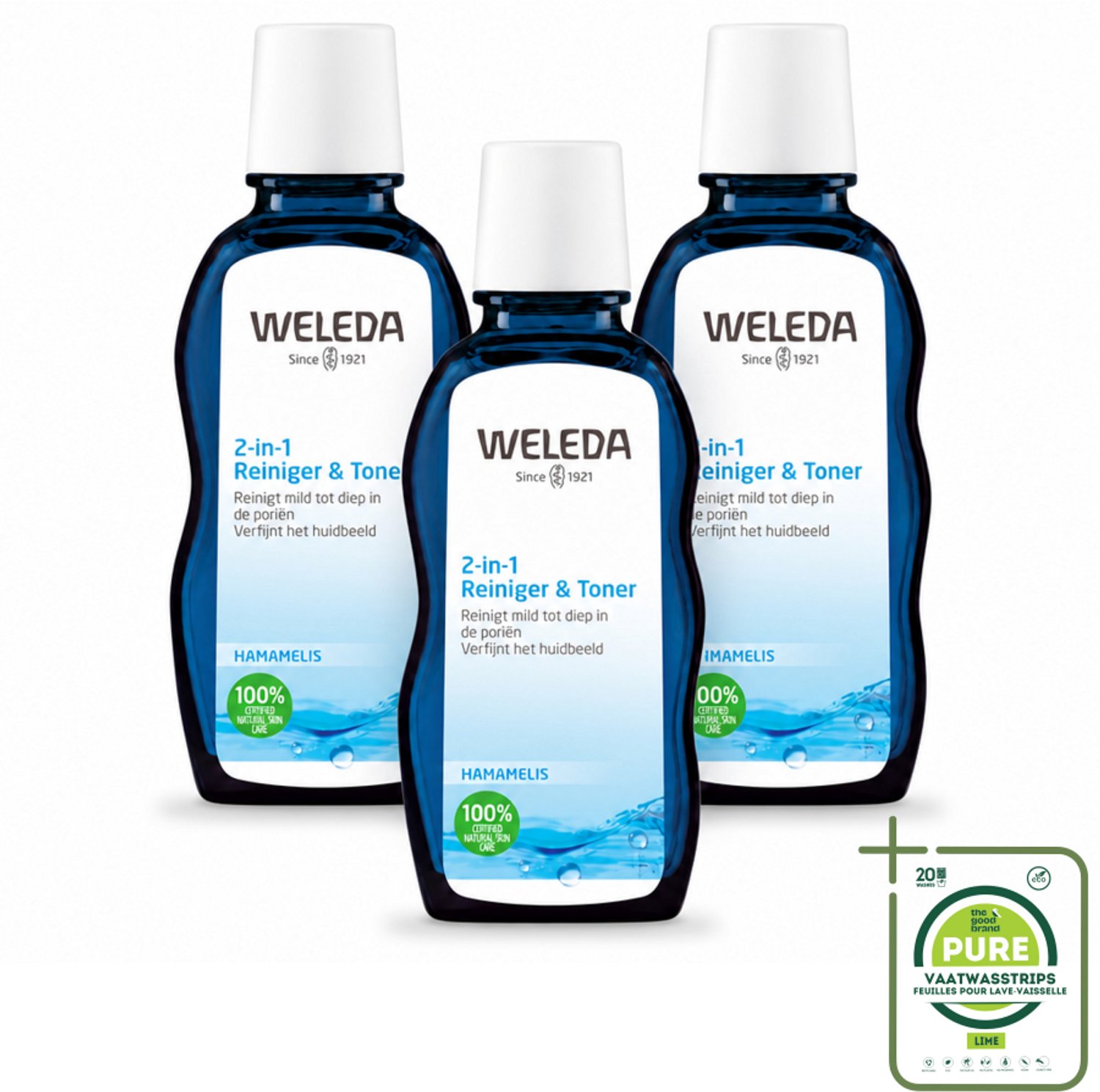 3 x WELEDA - Reiniger & Toner 2‑in‑1 - 100 ml - Grootverpakking - Vaatwasstrips - Gezichtsverzorging - Reinigen - Tonen - Natuurlijke Reiniger - Huidverzorging