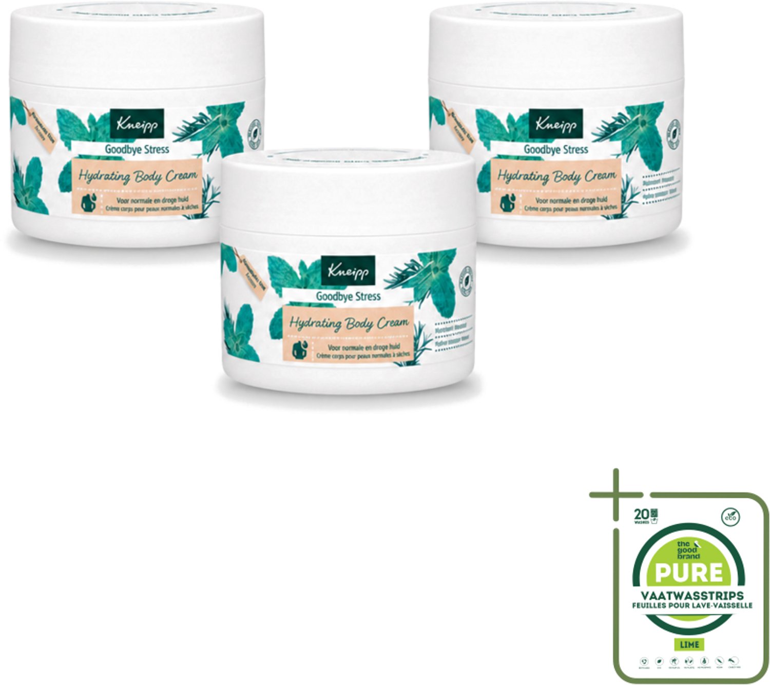 3 x Kneipp - Body crème - Goodbye Stress - Watermunt & Rozemarijn - 200 ml - Grootverpakking - Vaatwasstrips - Stressvermindering - Huidverzorging - Aromatherapie - Watermunt - Rozemarijn