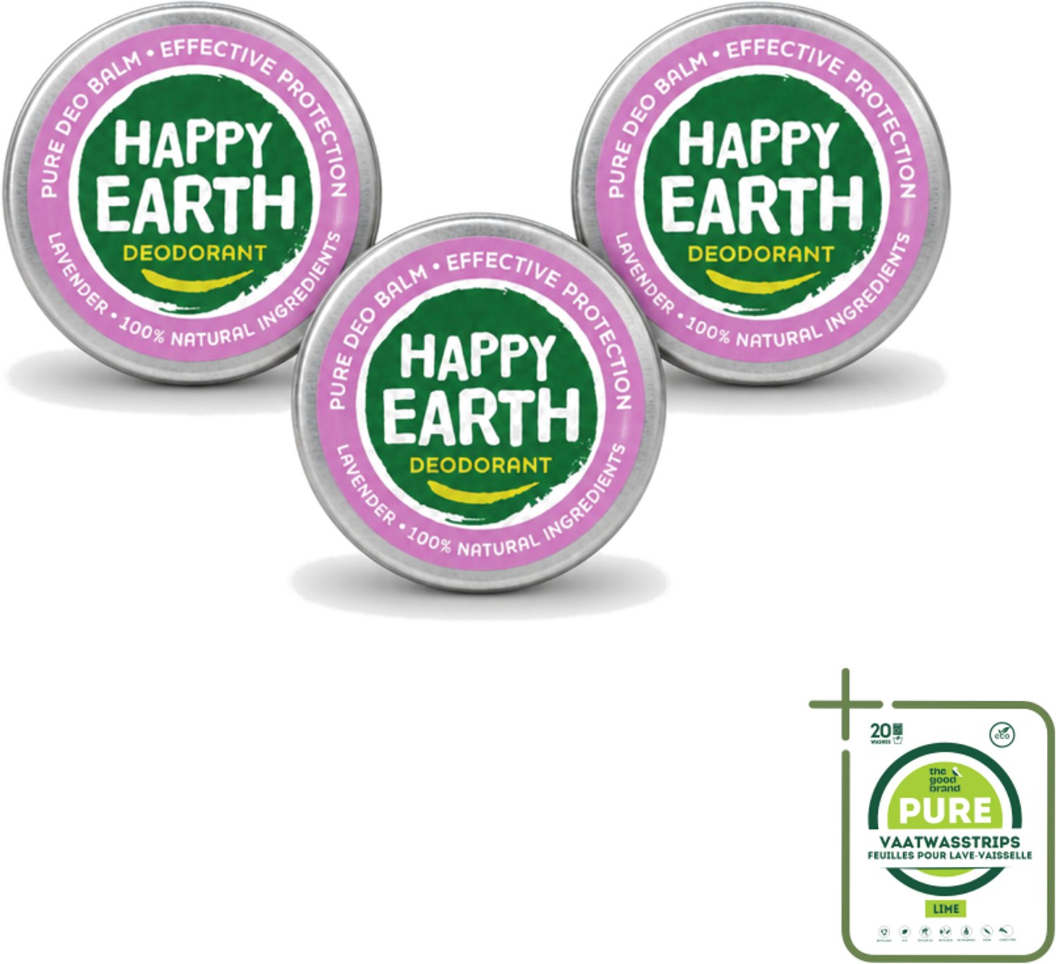 3 x Happy Earth – Deodorant Balm – 100% Natuurlijk Lavender – 45 g - Grootverpakking - Natuurlijke Deodorant - Frisse Geur - Lavendel - Huidvriendelijk - Aluminiumvrij