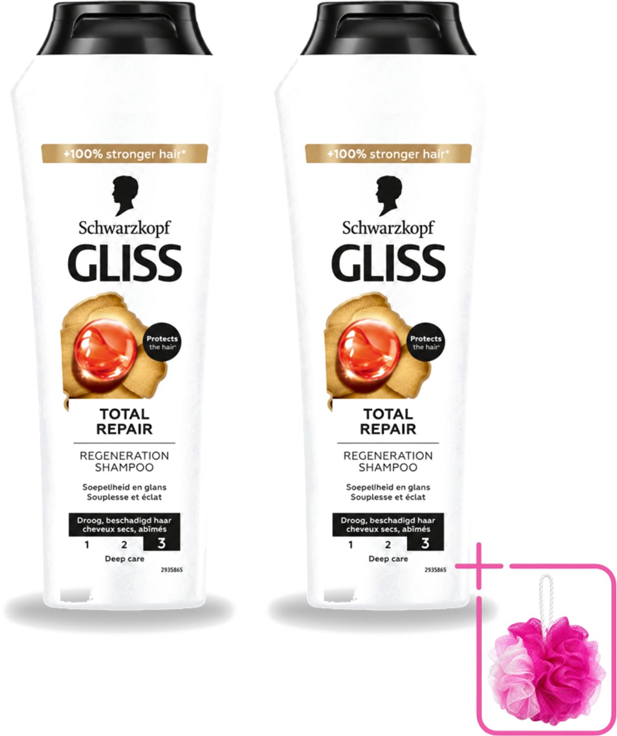2 x Gliss - Shampoo - Total Repair - Voor Intensief Haarherstel - 250 ml - Bulkverpakking - Haarkracht - Douchemop - Haarherstel