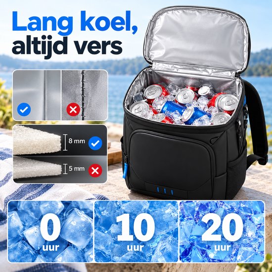 BOTC Koelrugzak 33L - Geïsoleerde Koeltas Rugzak met Dubbel Compartiment - Lekbestendig & Waterafstotend - Voor Picknick, Camping & Strand - Zwart van BOTC — afbeelding 4
