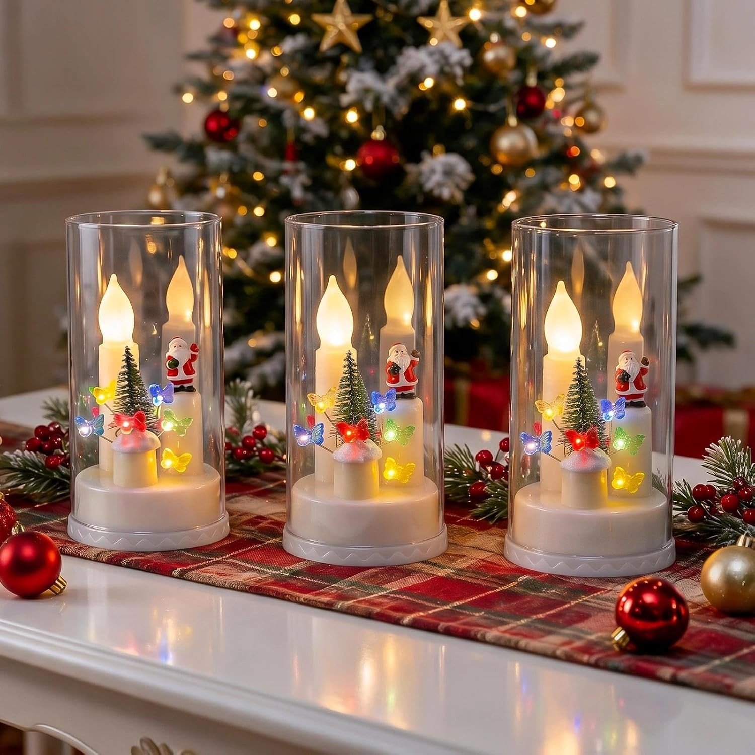 Set van 3 Elektrische Kerstkaarsen - Wit - 8,2 x 8,2 x 16 cm - Gemaakt van Acryl en PP - Voor Kerstdecoratie – foto 4