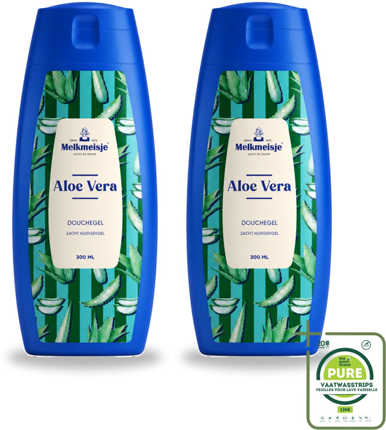 2 x Melkmeisje – Douchegel – Aloe Vera – Zacht Huidgevoel – 300 ml - Grootverpakking - Vaatwasstrips - Bad En Douche Crème - Melkproteïnen - Huid Verzorging - Zachte Huid - Vochtigheid
