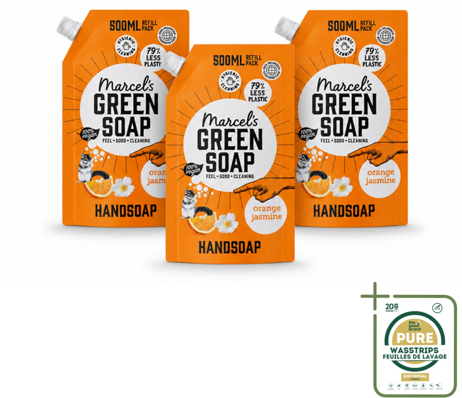 3 x Marcel’s Green Soap – Handzeep Navulling – Sinaasappel & Jasmijn – 500 ml - Wasstrips - Handzeep Navulling - Sinaasappel En Jasmijn - Natuurlijke Handzeep - Handzeep Voor Huid - Handzeep Voor Kinderen
