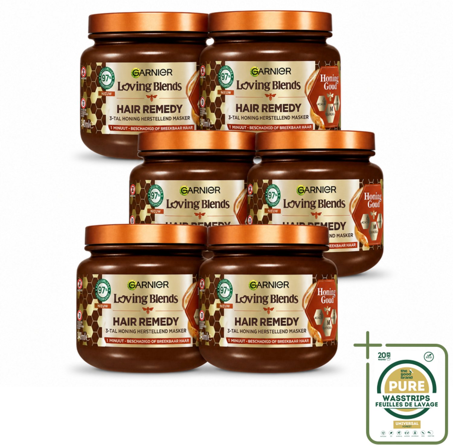 6 x Garnier - Loving Blends Honing Goud - Hair Remedy Haarmasker - Beschadigd & Breekbaar Haar - 340 ml - Wasstrips - Haarherstel - Haarmasker - Haarscheuren - Haarbreuk - Gespleten Punten