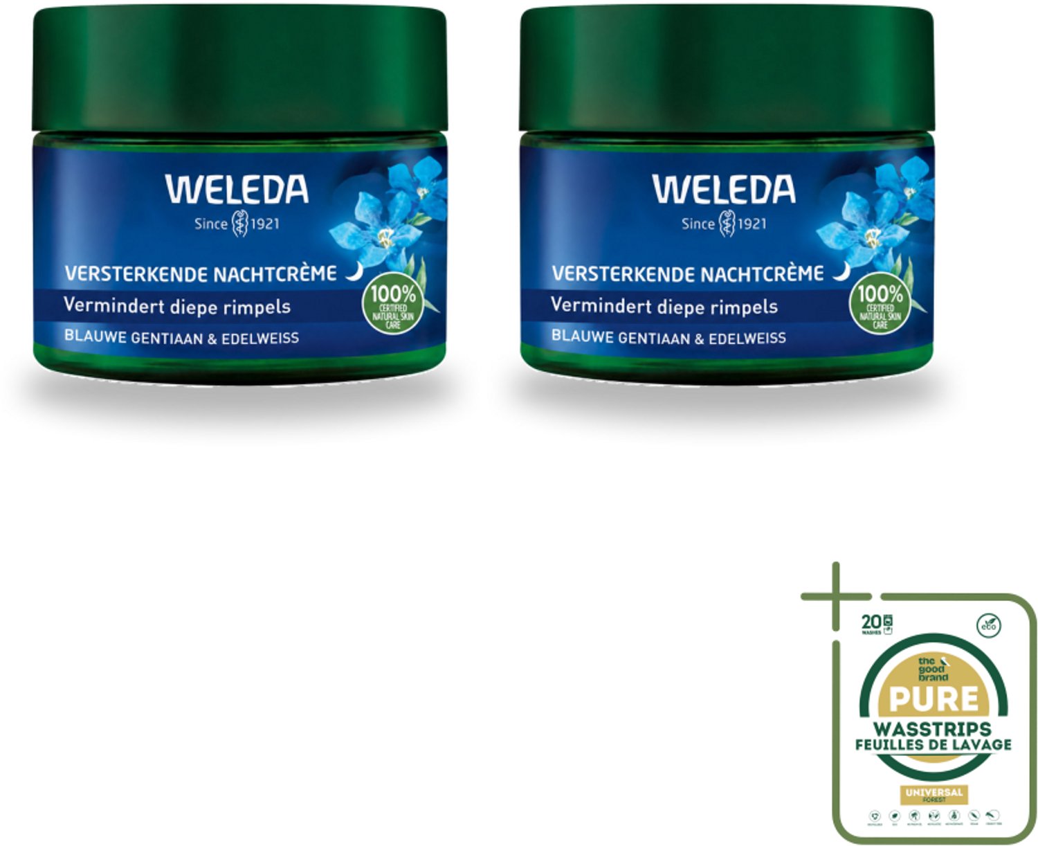 2 x WELEDA - Nachtcrème Versterkend - Blauwe Gentiaan & Edelweiss - 40 ml - Wasstrips - Nachtcrème - Huidversterkend - Collageengehalte - Huidcontouren - Huidverzorging