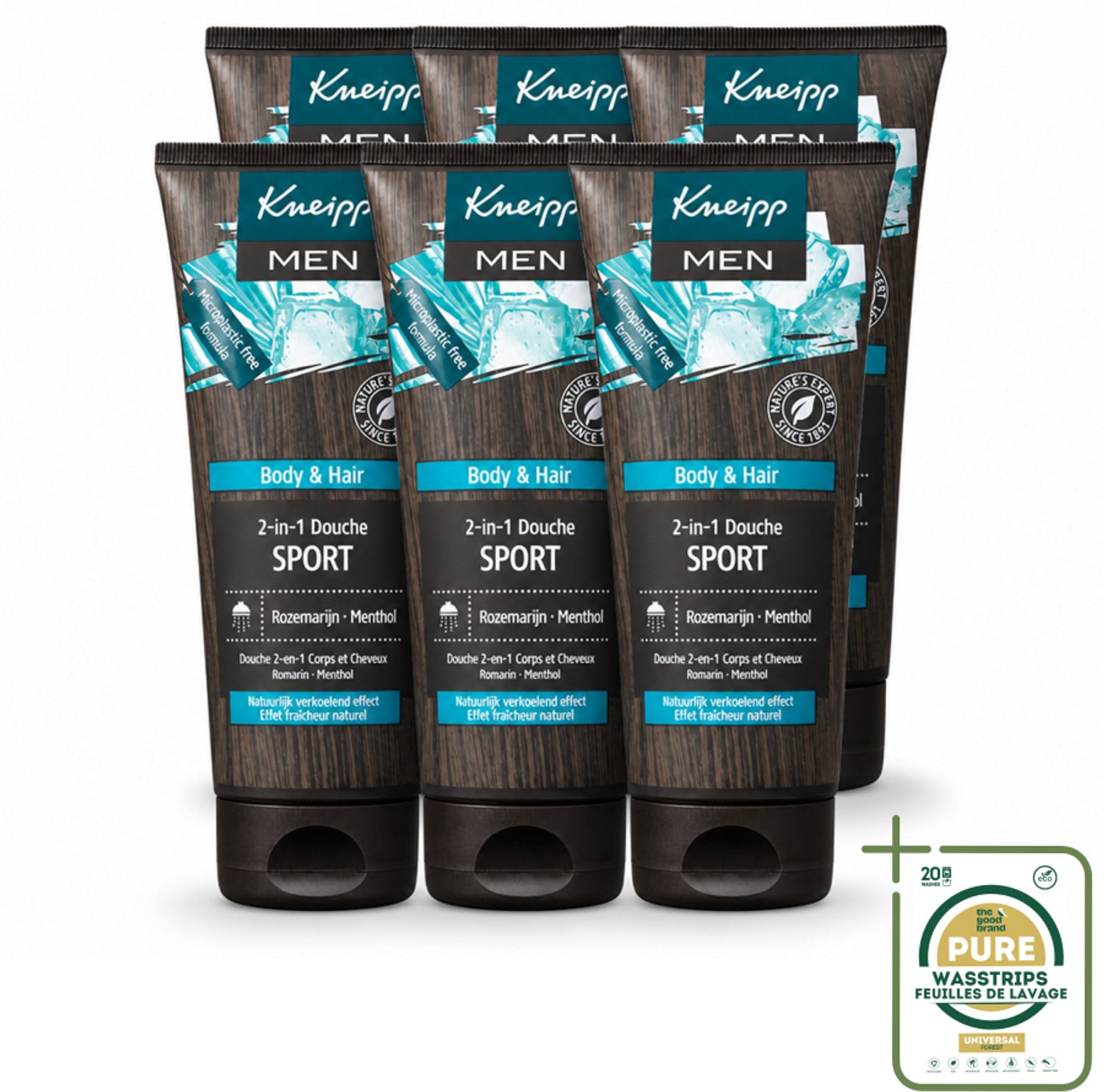 6 x Kneipp - Sport Douche 2‑in‑1 - Men - 200 ml - Wasstrips - Sportdouche - Herstel Na Sporten - Verkoeling - Ontspanning - Menthol