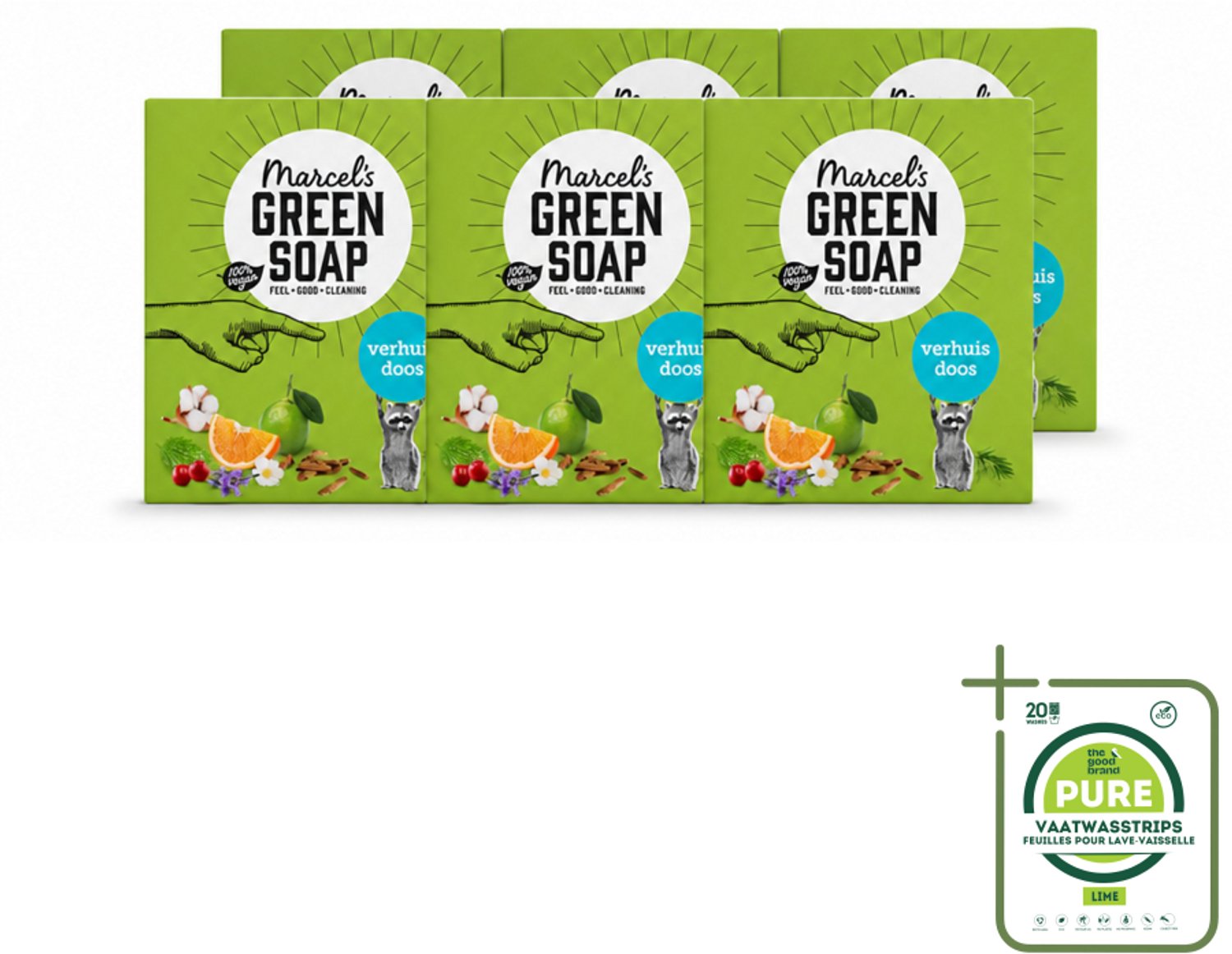 6 x Marcel's Green Soap - Verhuisdoos - Duurzaam Schoonmaken - Natuurlijke verzorging - 8 Zeepjes - Grootverpakking - Vaatwasstrips - Verhuizing - Schoonmaken - Natuurlijke Reiniging - Duurzaamheid - Milieuvriendelijk