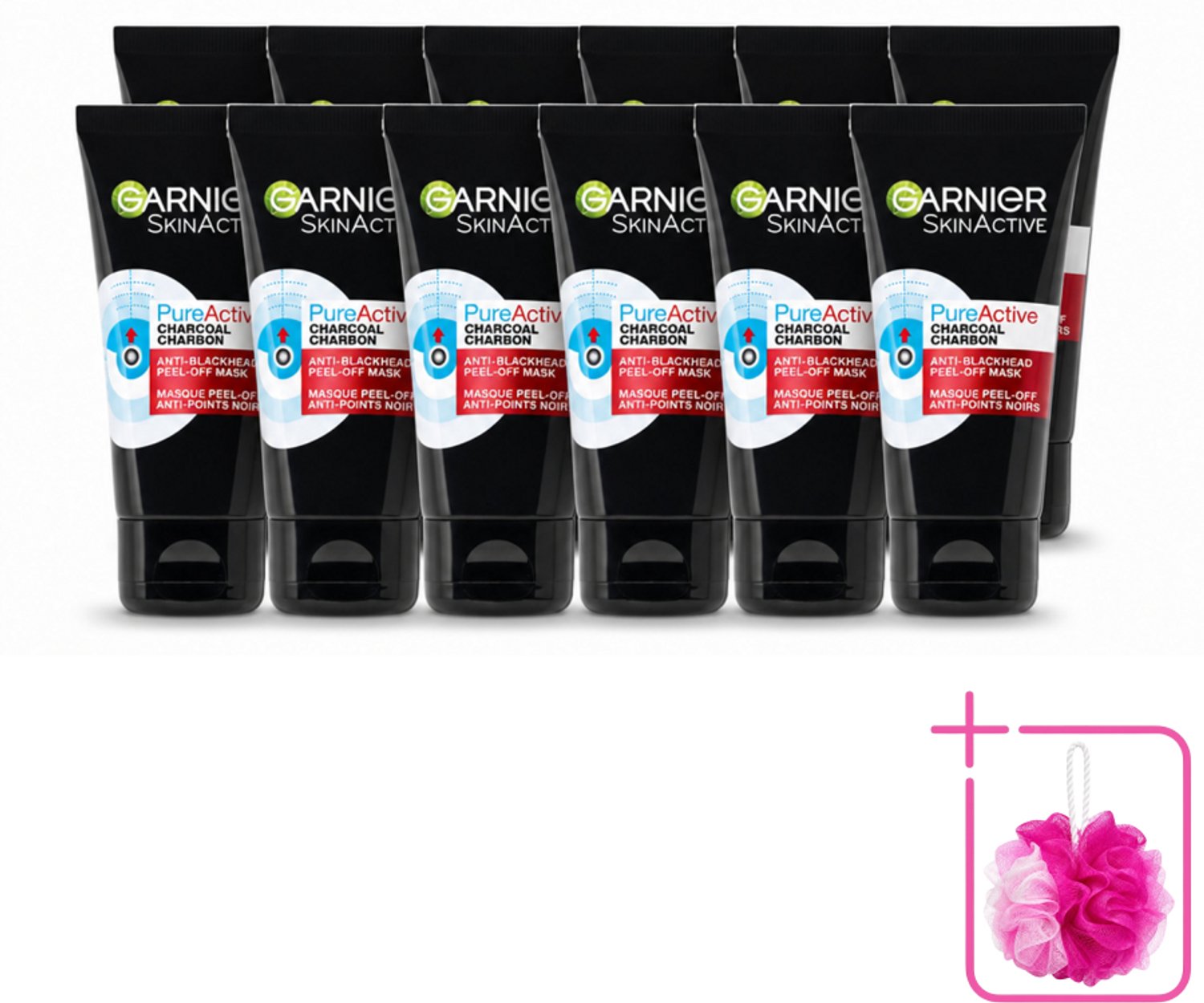 12 x Garnier - Pure Active - Peel-Off Masker - Charcoal - 50 ml - Bulkverpakking - Huid reinigen - Douchemop - Houtskool masker