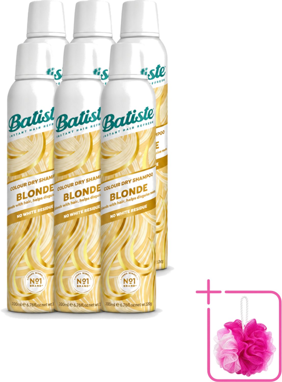 6 x Batiste - Hint of Colour Light Blond - Droogshampoo - Verfrist en Verlevendigt Lichtblond Haar - 200ml - Bulkverpakking - Lichtblond haar - Douchemop - Droogshampoo