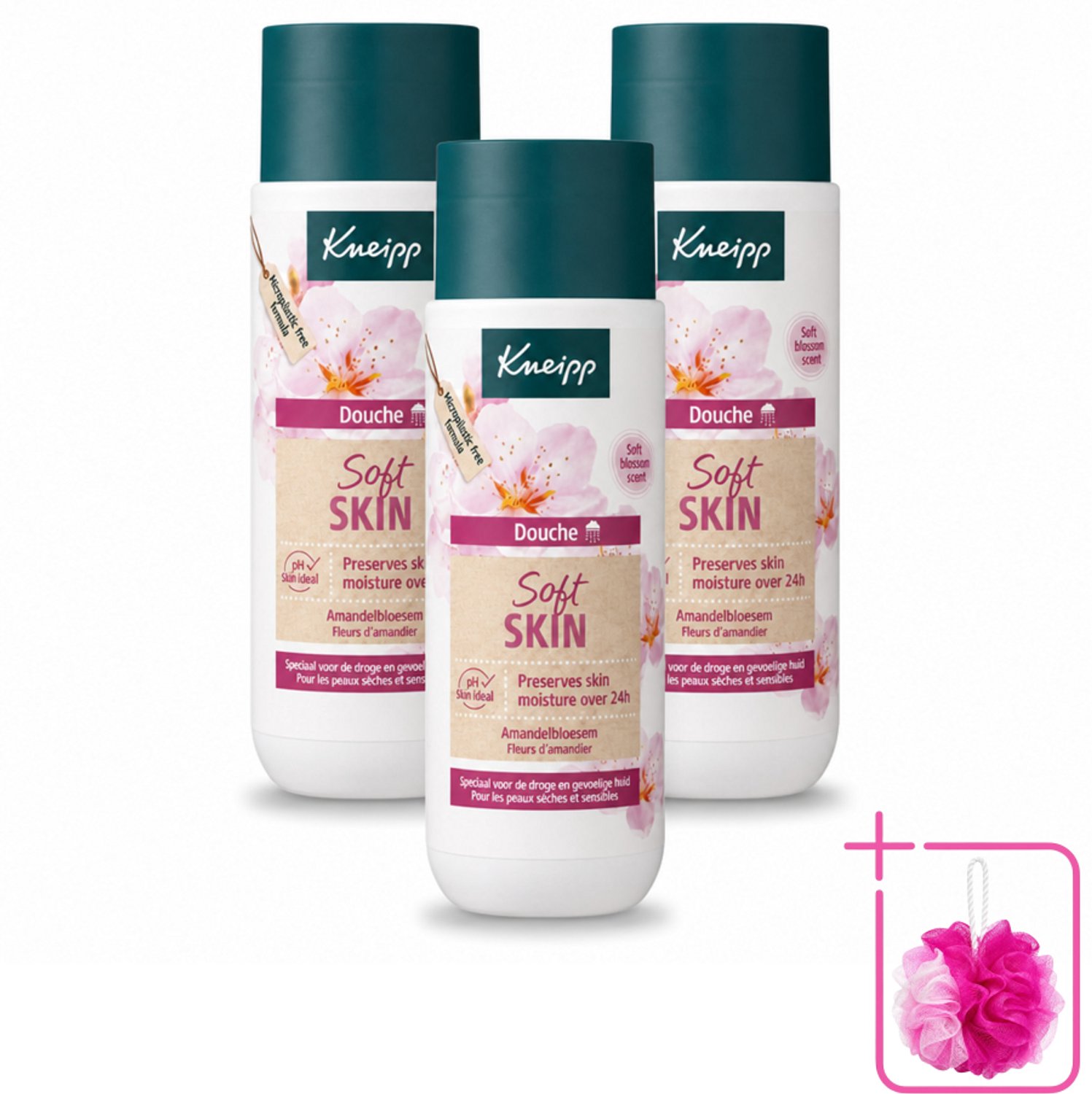 3 x Kneipp - Douchegel - Soft Skin - Amandelbloesem - 200 ml - Bulkverpakking - Droge huid - Douchemop - Gevoelige huid