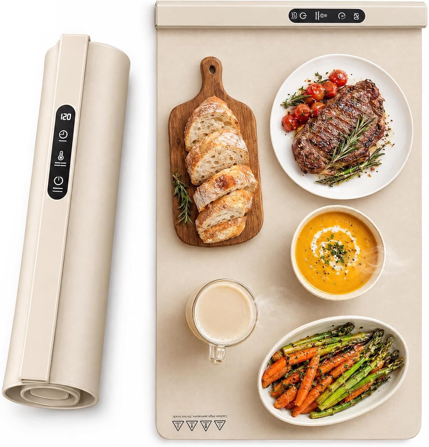 Warmhouders - Warmhoudmat Voedsel - Elektrisch Dienblad -Voedsel Verwamer - Voedsel Warmhouden - Elektrische Warmhoudplaat - Opvouwbaar ontwerp - 6 Temperatuurstanden - Siliconen warmhoudplaat - 90×38 cm - Beige