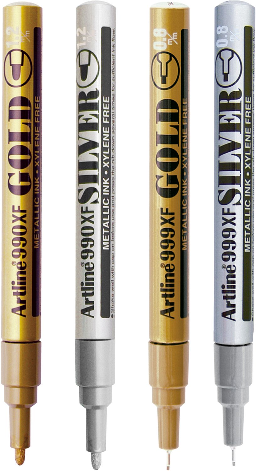 Artline Metallic Markers - Set van 4 markers - Goud & Zilver - 990XF & 999XF - 0,8 en 1,2 mm