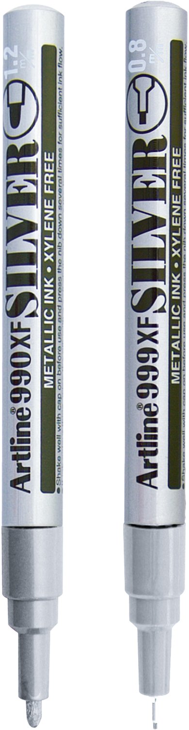 Artline 990XF & 999XF Metallic Markers - Set van 2 zilverkleurige markers - 0,8 - 1,2 mm - Zilver