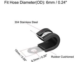 8x R-Klemmen 6mm | Kabelklem voor kabelbeheer - RVS met rubberbekleding