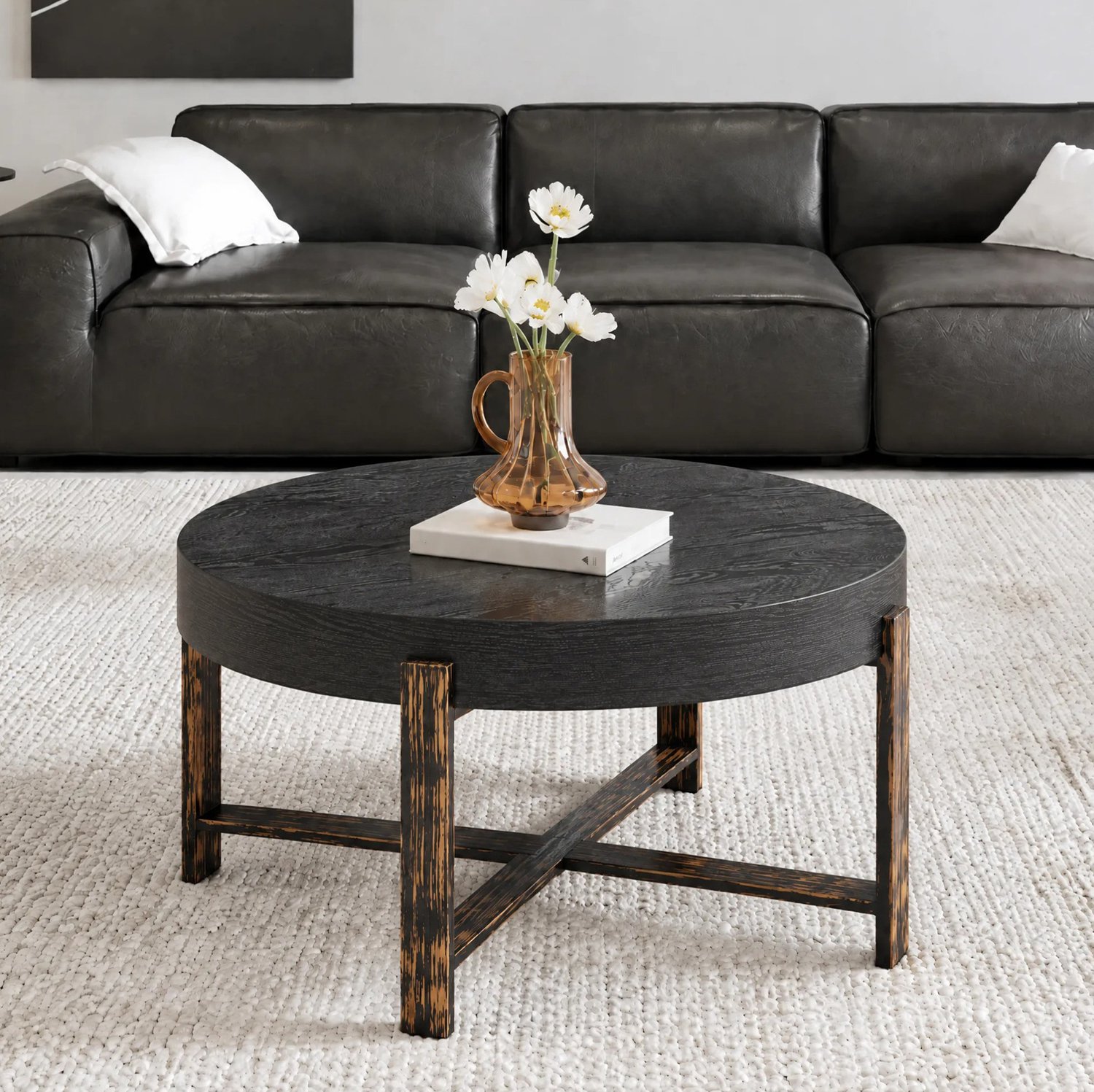 CHICFURN Bijzettafel 68 cm - Rond - Kruisvoet - Zwart