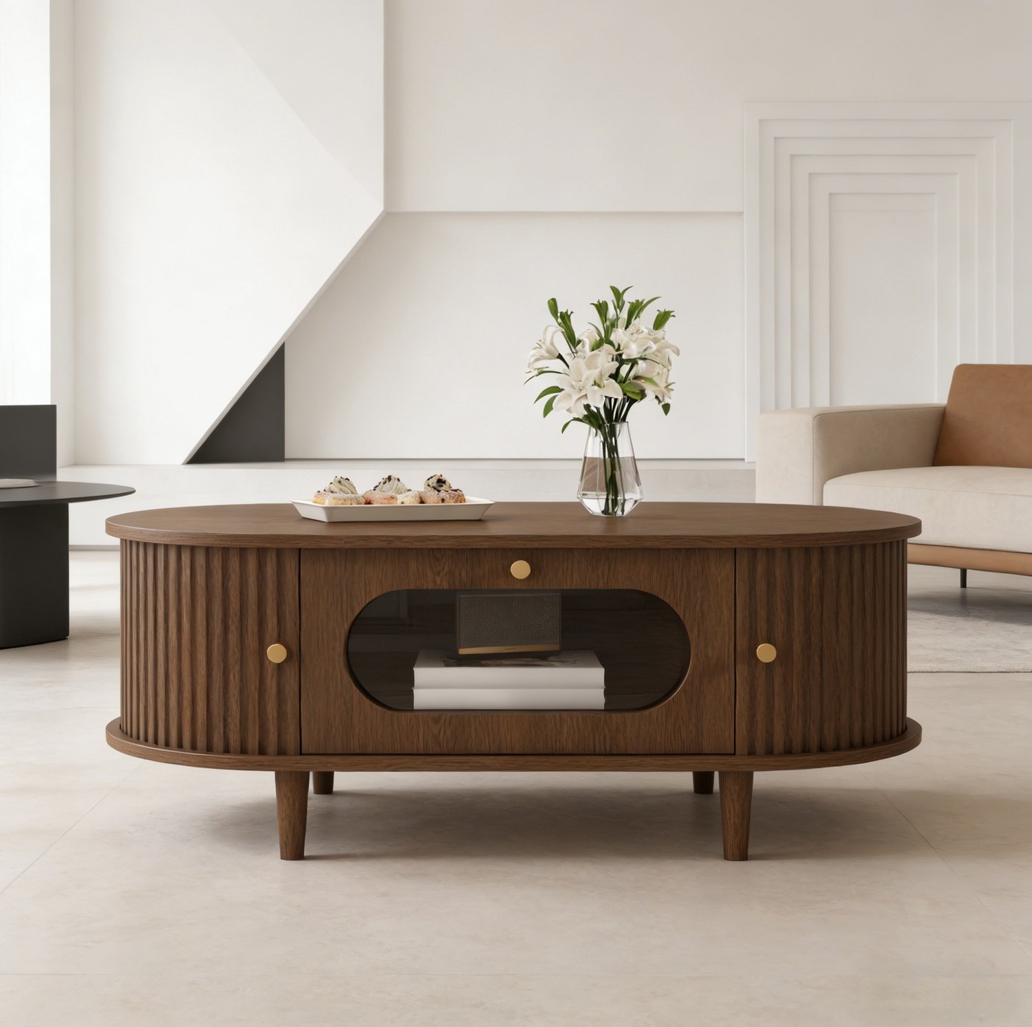 CHICFURN Salontafel - 1 lade - 2 roldeuren - 4 poten - Walnootkleur