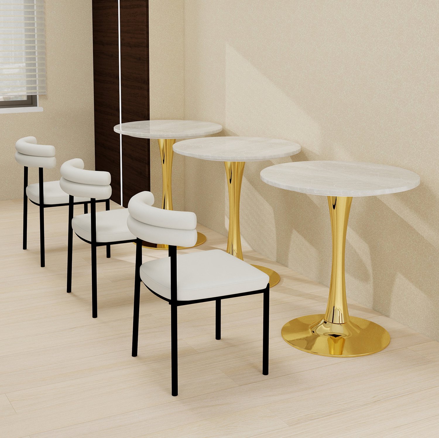 CHICFURN Salontafel - 2 personen - Rond - Tafelvoet - Goud en wit