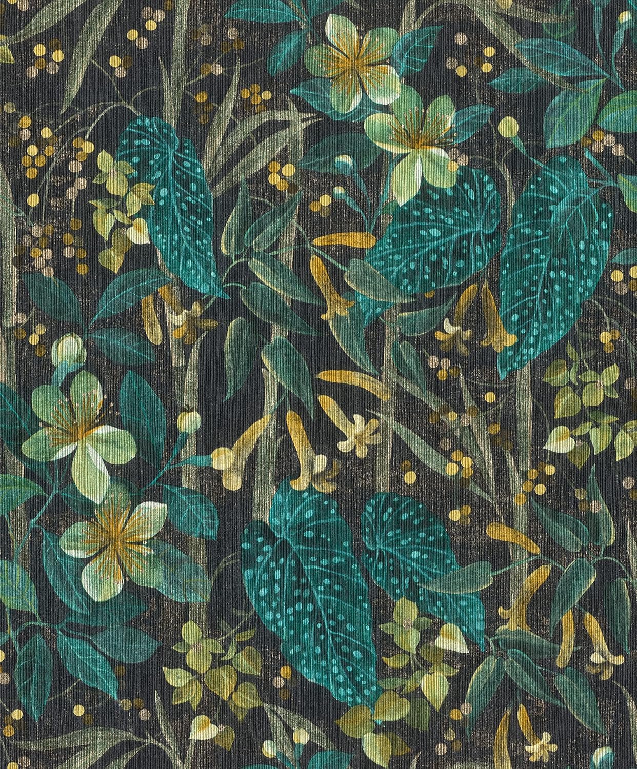Rasch Vliesbehang 538243 Bloemen & Planten Groen/Turquoise/Geel