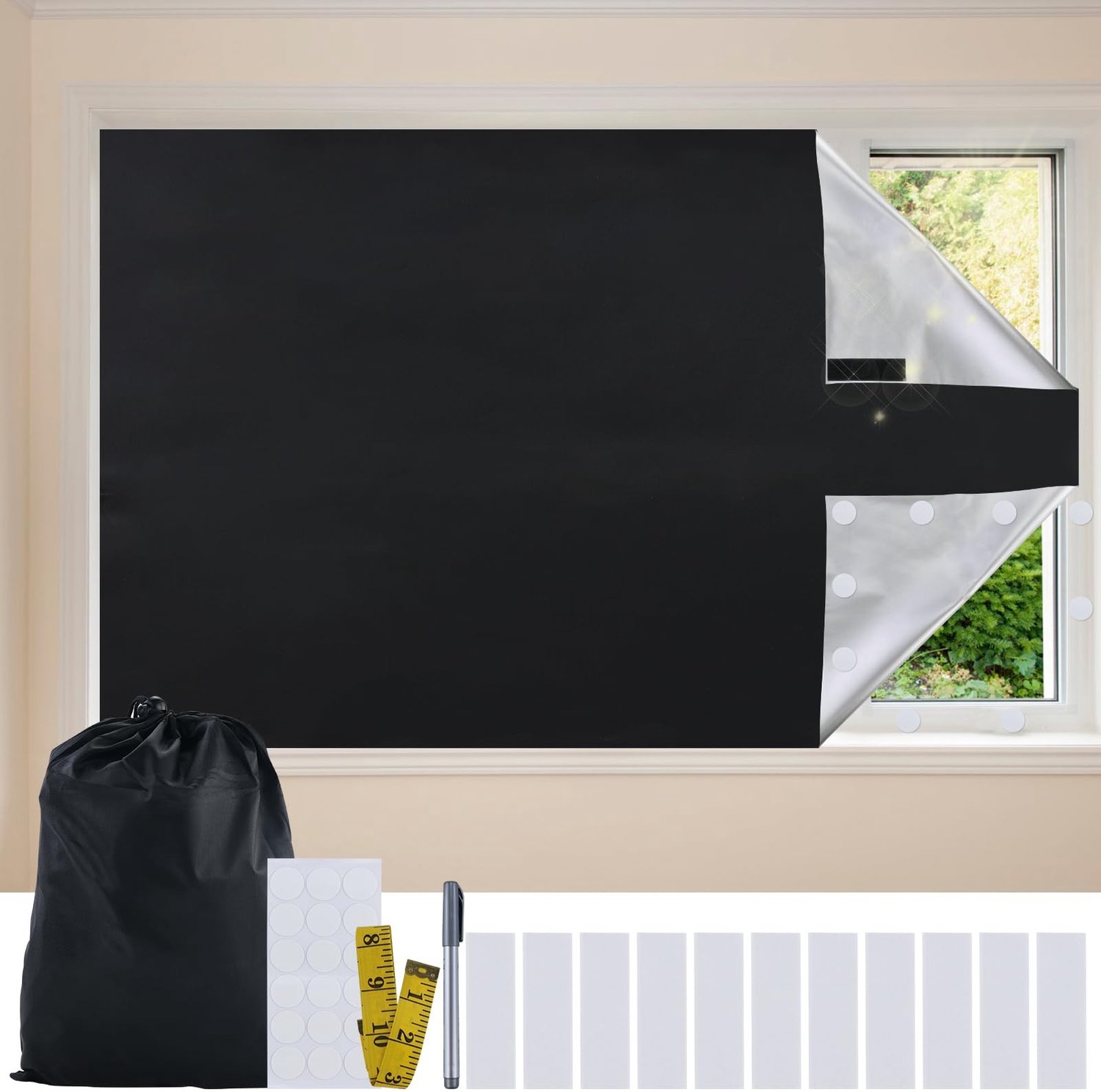 Verduisteringsgordijn 300 x 145 cm - Verduisterend - Zonder boren - Draagbaar - Oxford-stof - Warmte-isolatielaag - Rolgordijn