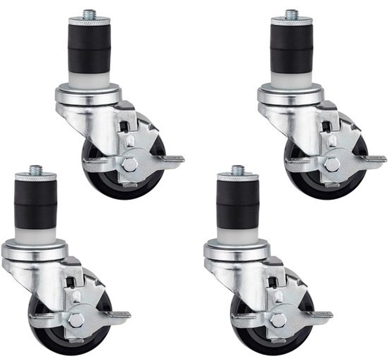 Set zwenkwielen - Industriële wielen - Werktafels verplaatsen - Met zijrem - 3 Inch wiel 4" hoogte - Zwart