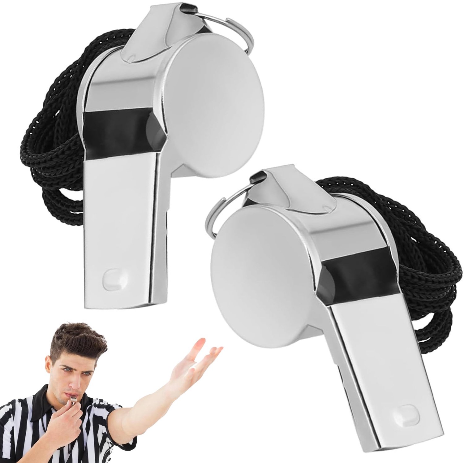 2 Stuks RVS Fluiten met Lanyard voor Sport en Training