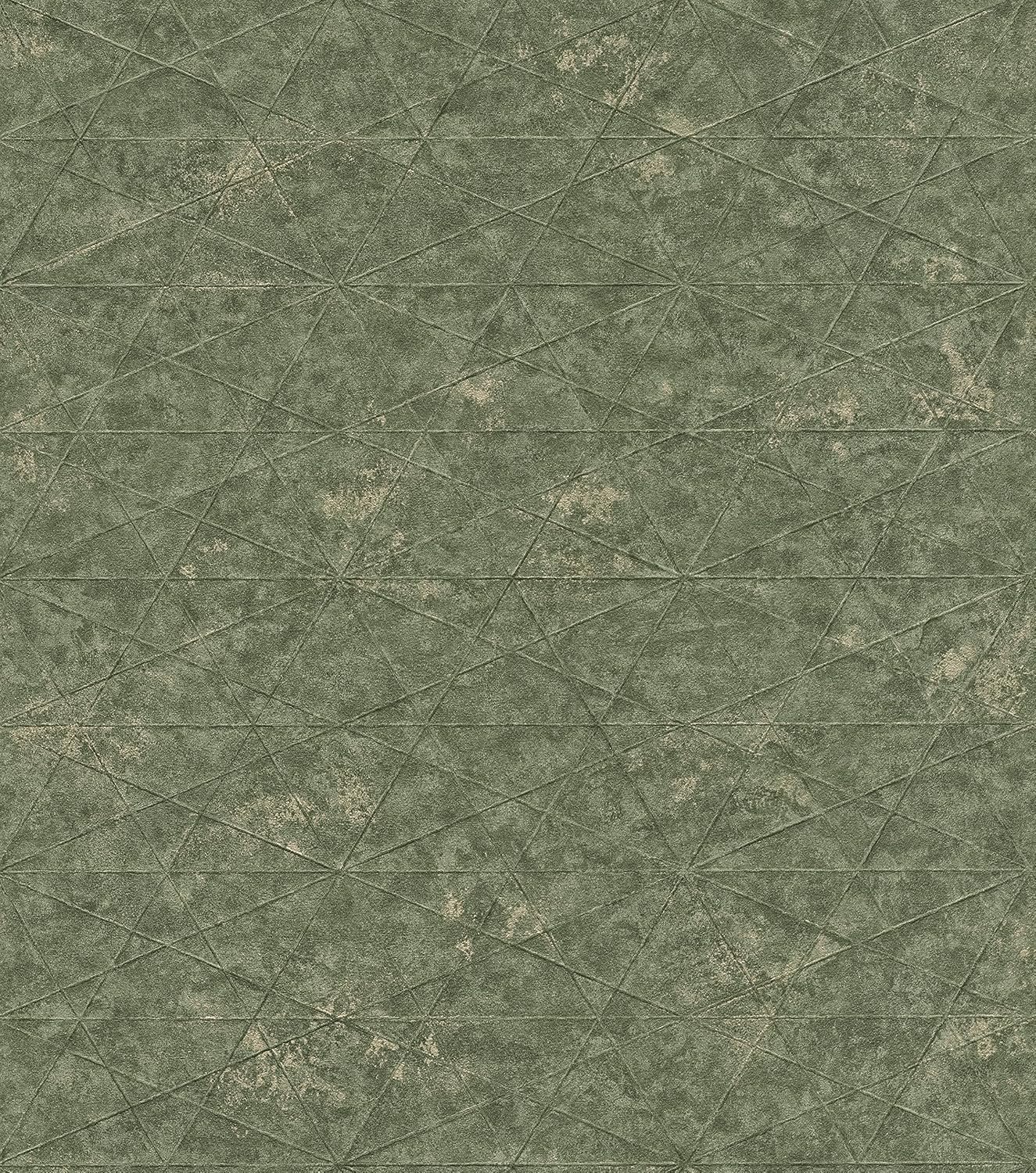 Rasch Vliesbehang Groen Geometrisch met Gouden Accent - 10,05m x 0,53m