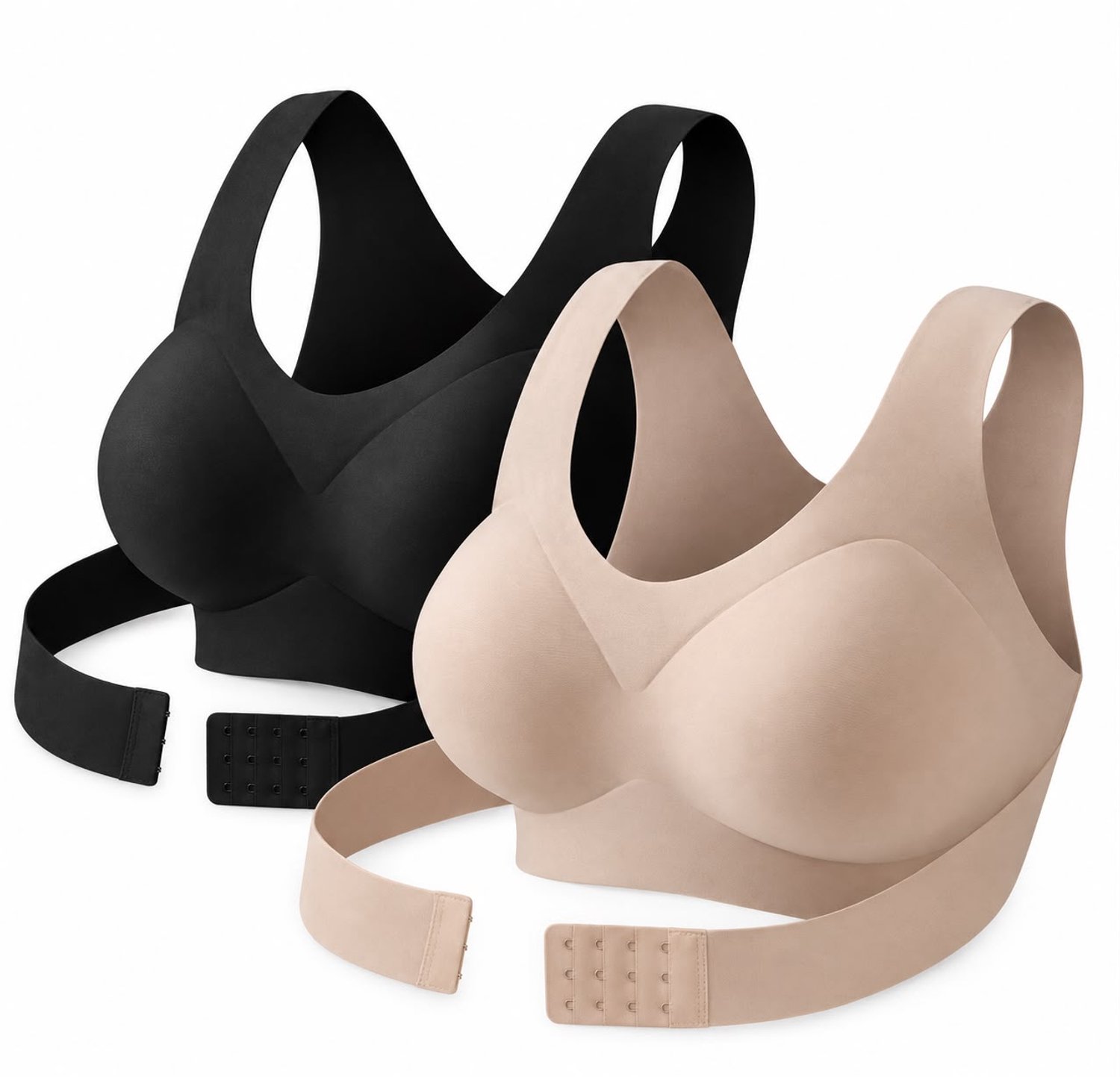 rimmo 2 Stuks Draadloze Houdingscorrigerende BH voor Dames – Naadloze Push-Up Bralette met Kruislingse Rugondersteuning en Postuurcorrectie voor Dagelijks Gebruik - Zwart En Beige