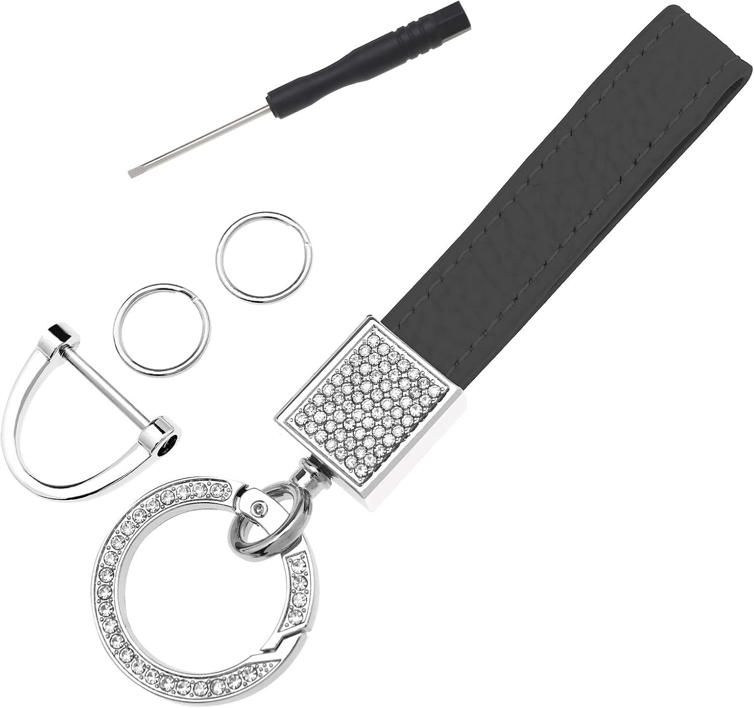 Luxe Lederen Autosleutelhanger met Strass - Universeel & Multifunctioneel