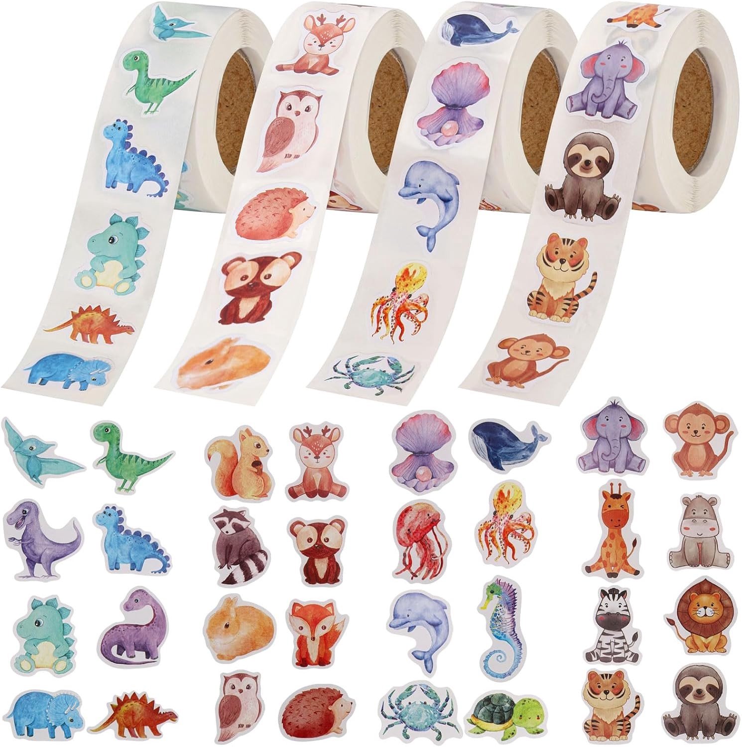 Ronde dierenstickers - 2000 stuks, waterproof zelfklevende stickers voor scrapbooking, journaling, DIY knutselen en cadeaus, 32 verschillende vormen