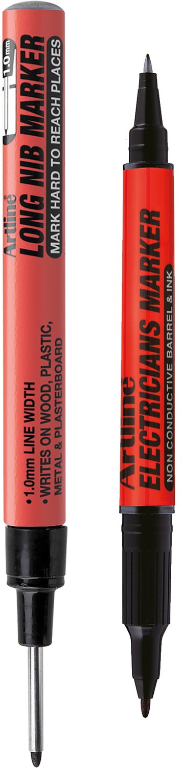 Artline Electrician Marker & Long Nib Marker - Set van 2 Markers - Voor moeilijk bereikbare plaatsen
