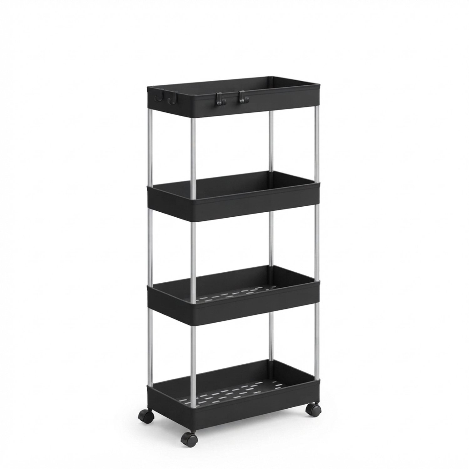 Klarven® Opbergwagen met wielen Zwart 4 etages 22cm - Compact en verplaatsbaar