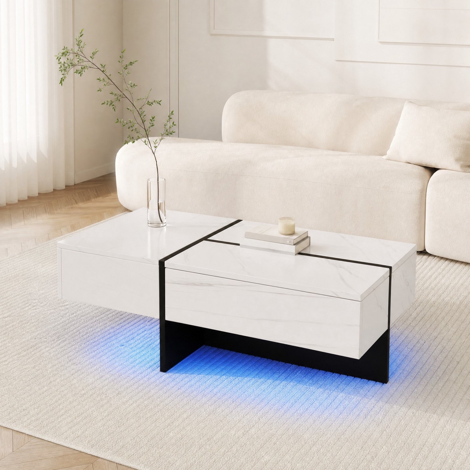 CHICFURN Salontafel - 3 lades - LED met app-bediening - rechthoekig - wit