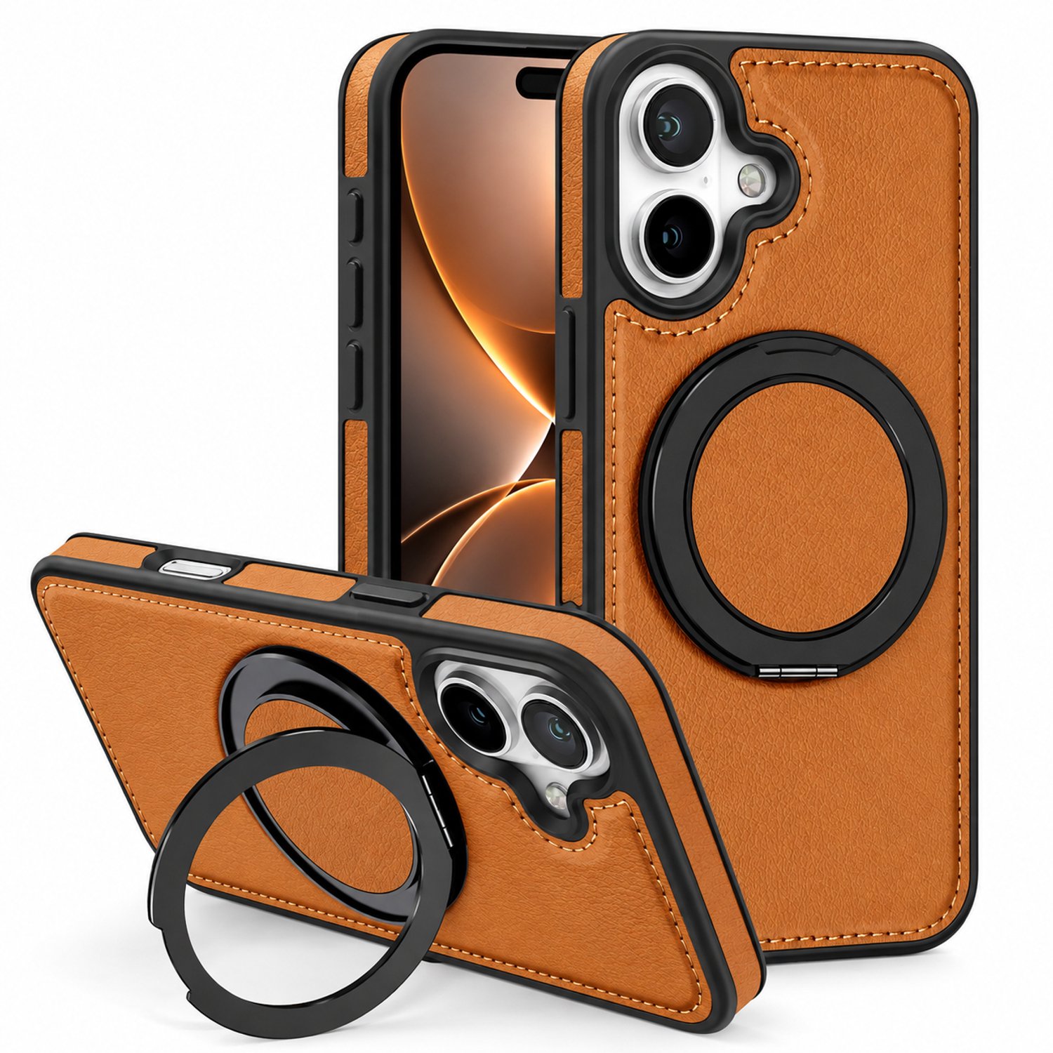 Perfeqt Hoesje geschikt voor iPhone 17 | Leren BackCover | MagSafe | 360° Draaibare Kickstand | Rich Brown
