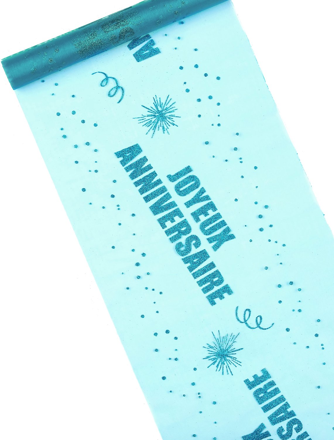 HOBI - Organza Tafelloper 'Gefeliciteerd' Turquoise 29 cm x 5 m met Glitters
