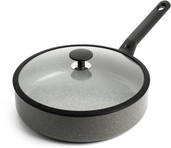 BK Granite Ceramic keramische hapjespan 28cm – 4.2l – inductie hapjespan – met deksel – ovenbestendig tot 160 graden – koudgreep – PFAS‑vrij – Grijs