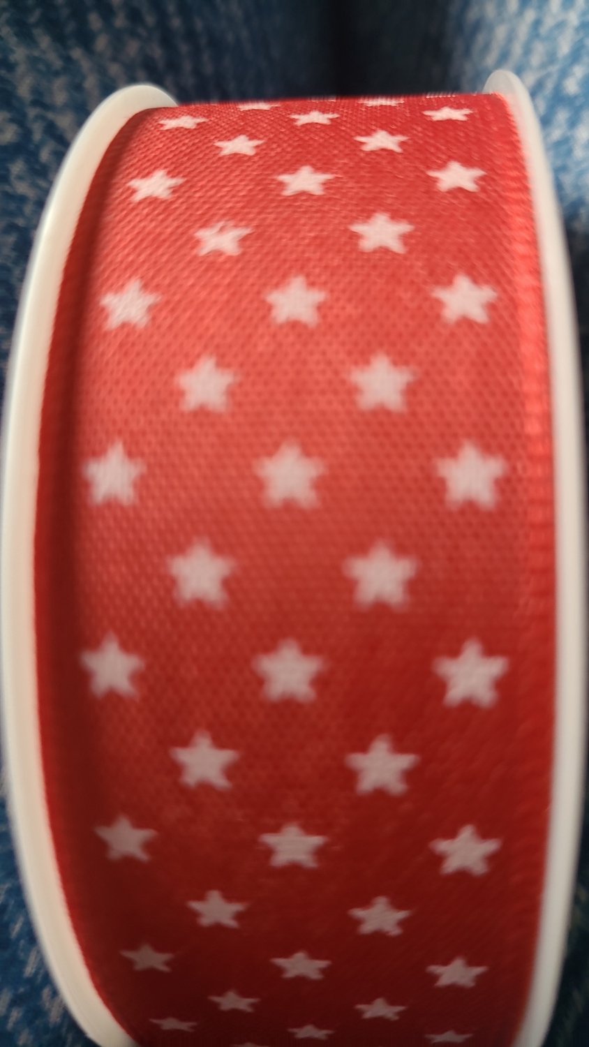 Decors- kerstlint - 3 M - Ribbon rood met witte sterren