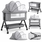 Lunola Co Sleeper 3-in-1 - Baby Bed met Schommelfunctie - Verstelbaar Meegroeibed - Baby Wieg met Matras - Grijs