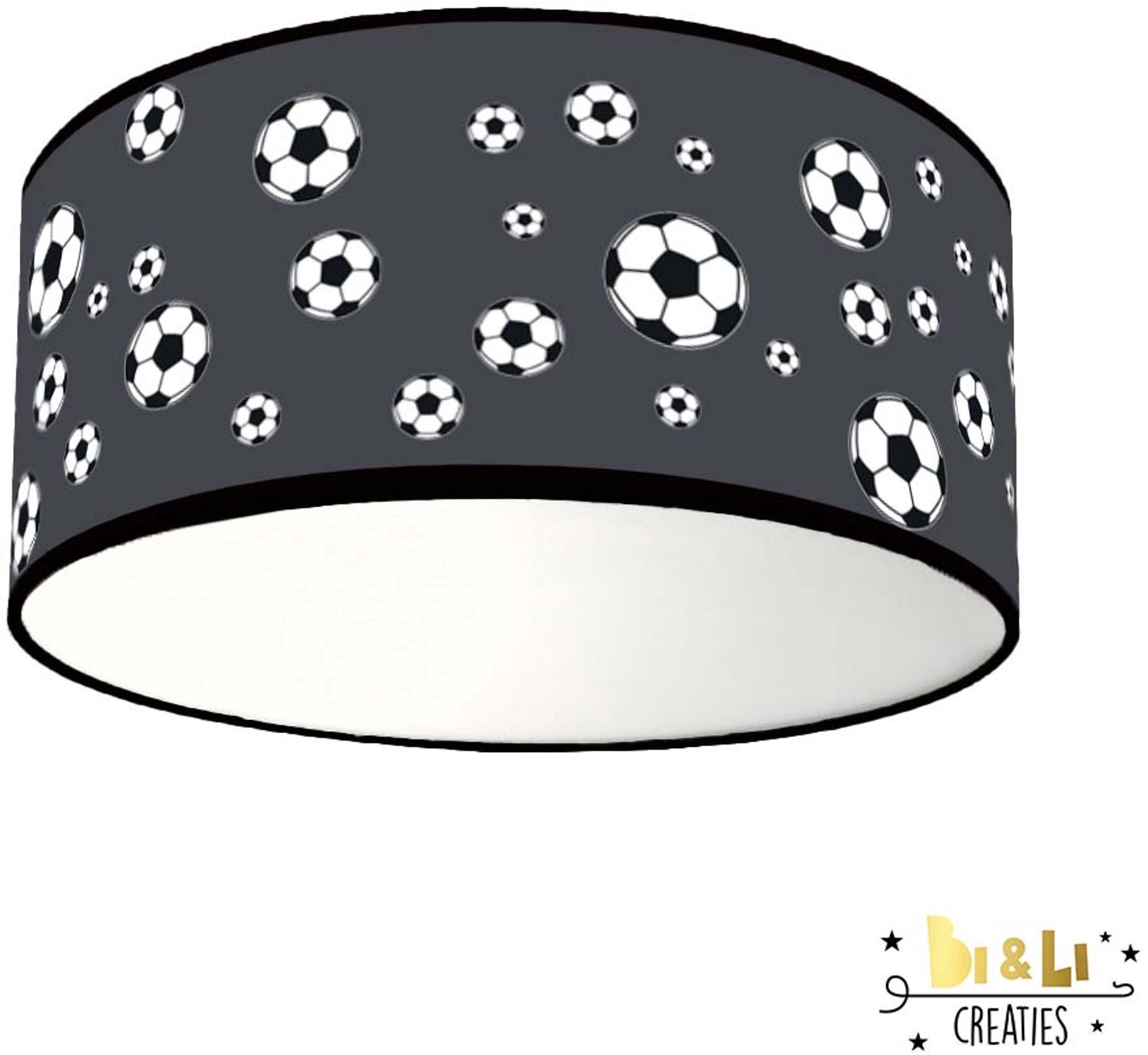 Plafondlamp voetbal donkergrijs-sfeerverlichtig-incl diffuser-voetbal-kinderkamer-incl plafondfitting-lamp
