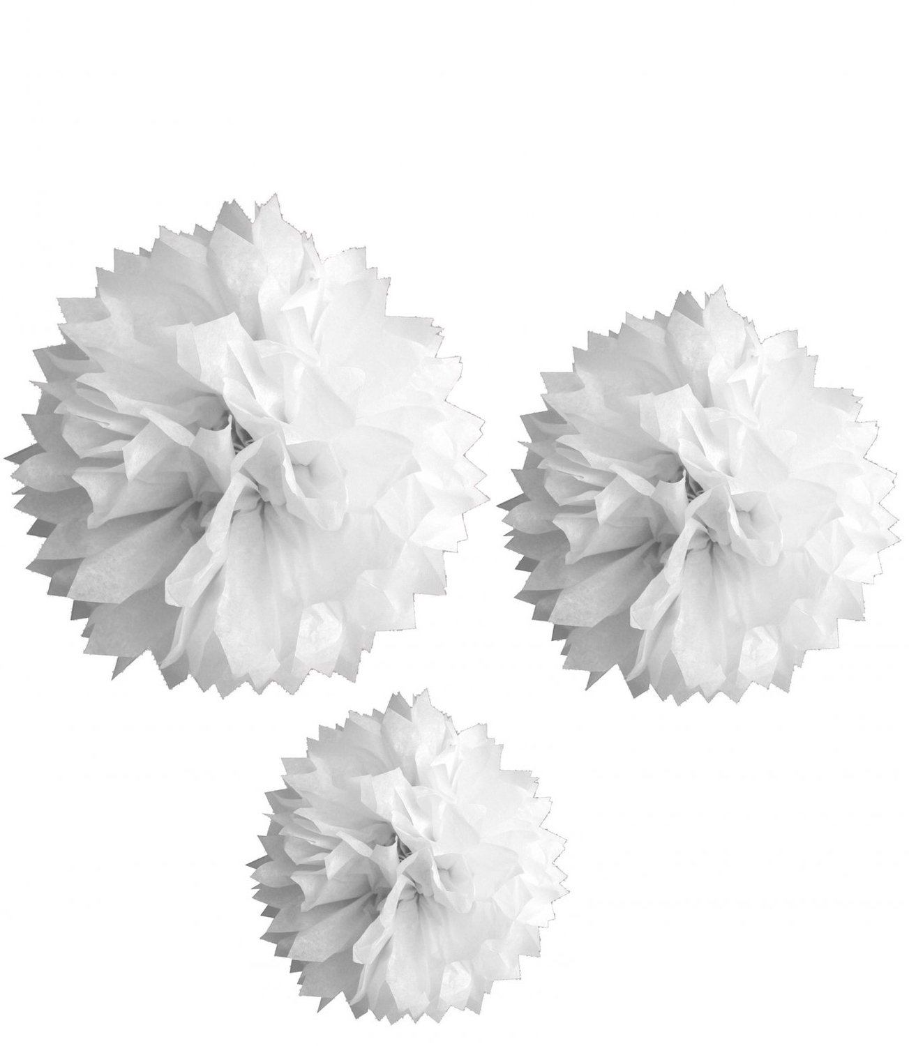 HOBI - 3 papieren pompons wit 20, 30 en 40 cm