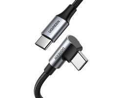 UGREEN 100W USB C naar USB C Kabel Hoek PD 3.0 PPS Oplaadkabel USB-C 90 graden compatibel iPhone 15 Pro Max, Galaxy S24 Ultra, M2 MacBook Pro/Air iPad Pro 12.9 iPad Mini 6 Steam Deck enz. (1m)