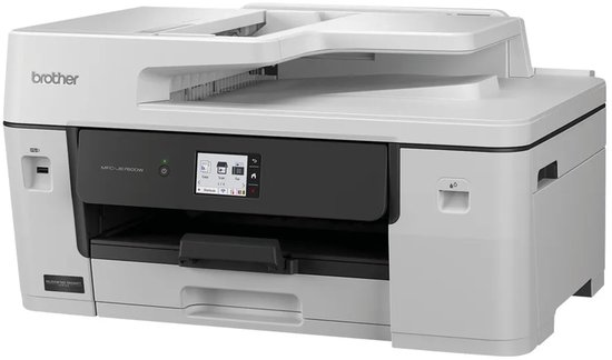 Brother MFC-J6760DW inkjetprinter in schuine hoek, wit met zwart bedieningspaneel.
