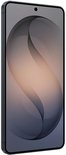 Zijaanzicht van een zwarte smartphone met strakke randen en abstract schermontwerp.