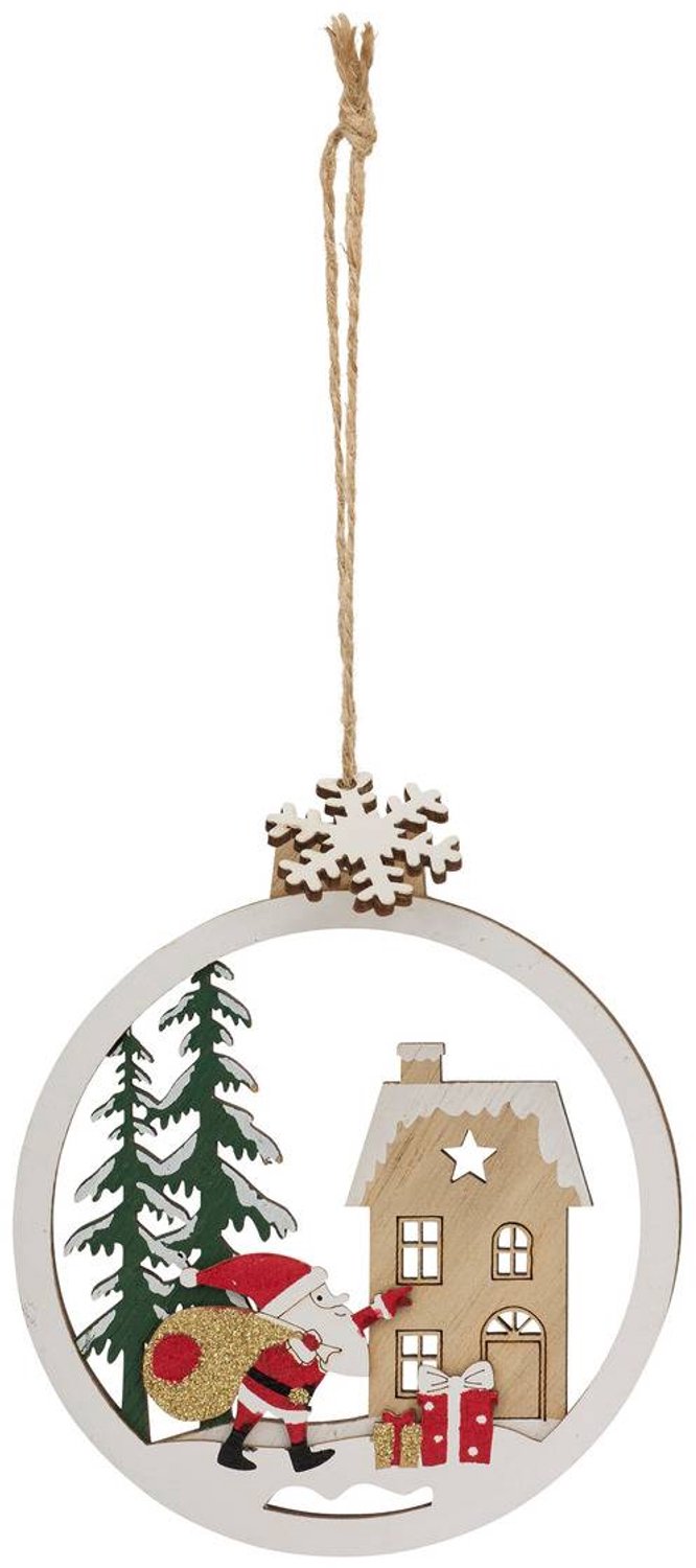 Feeric lights & Christmas Ronde houten versiering in de vorm van de Kerstman of een kabouter Modèle B