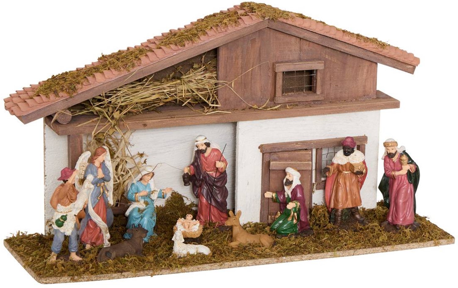 Fééric Lights and Christmas Seimi Kerststal met 11 Figuren - 50x16x27cm - Dennenhout