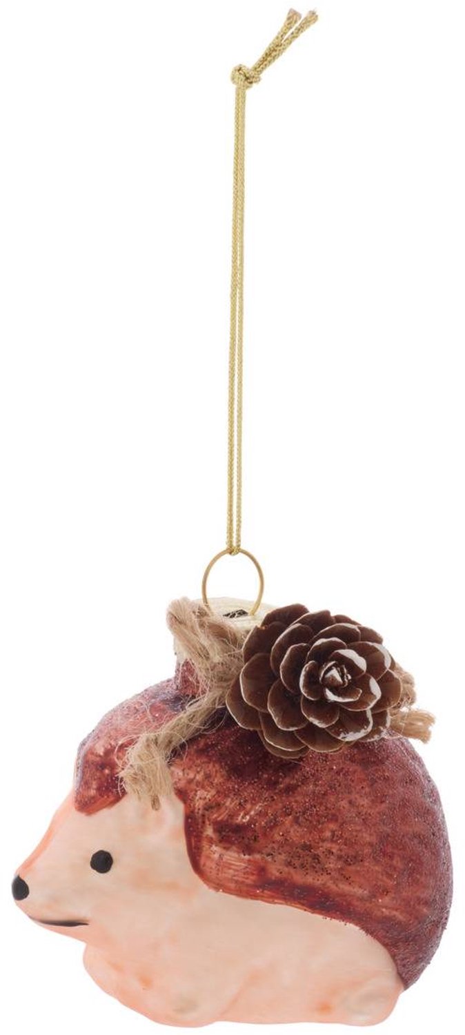 Feeric lights & Christmas Bruine glazen egelhanger van dennenhout, 6 cm Marron