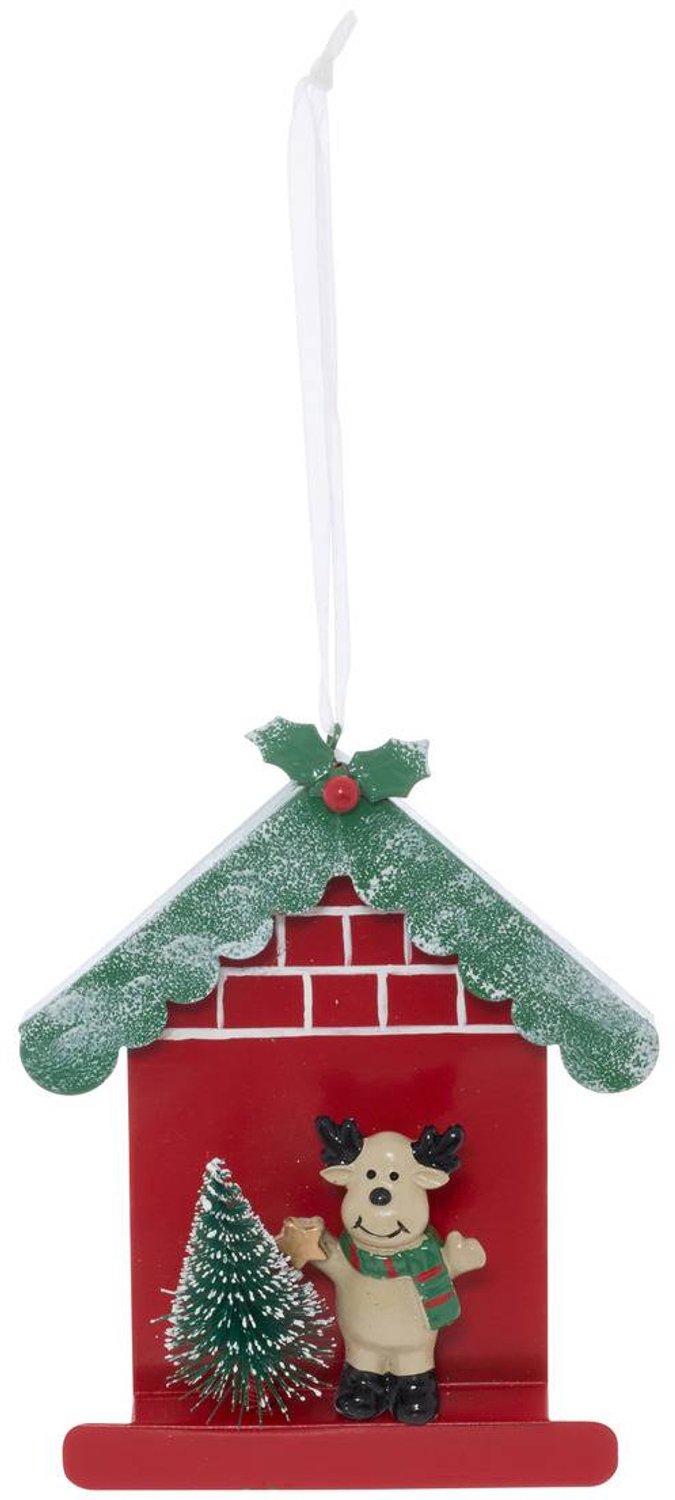 Feeric lights & Christmas Kerstboomversiering voor aan de open haard: rendier van rood metaal, 13 cm Rouge