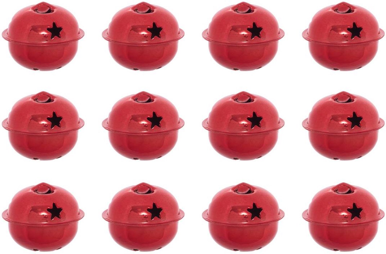 Feeric lights & Christmas Set van 12 kerstboomhangers met rode metalen belletjes, 3 cm Rouge